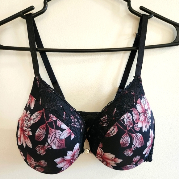 La Vie en Rose Push-Up Magnetic Front Closure 36C/80C Floral Lace Sexy Black Bra - Picture 1 of 8